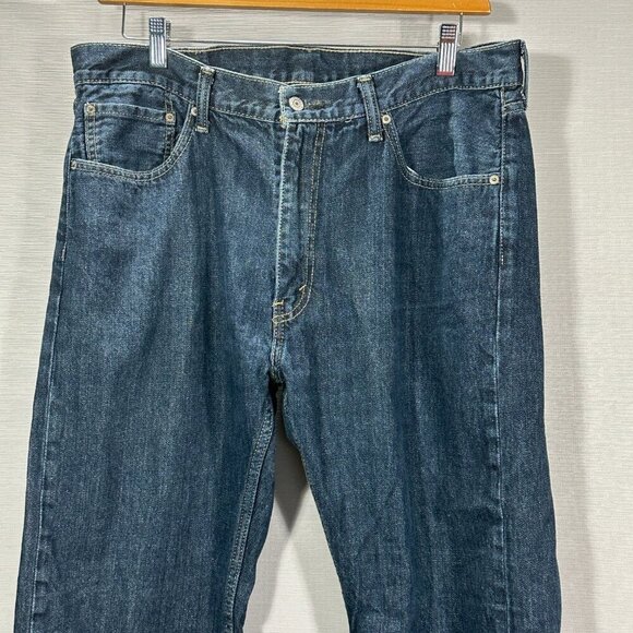 Levis 505 Jeans Mens 38 Dark Wash Cotton 5 Pocket Straight Leg - Picture 2 of 9